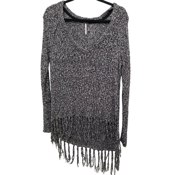 Free People Women XS Witchy Ga Cattage core Black & White Fringe Knit Sweater - Picture 1 of 7